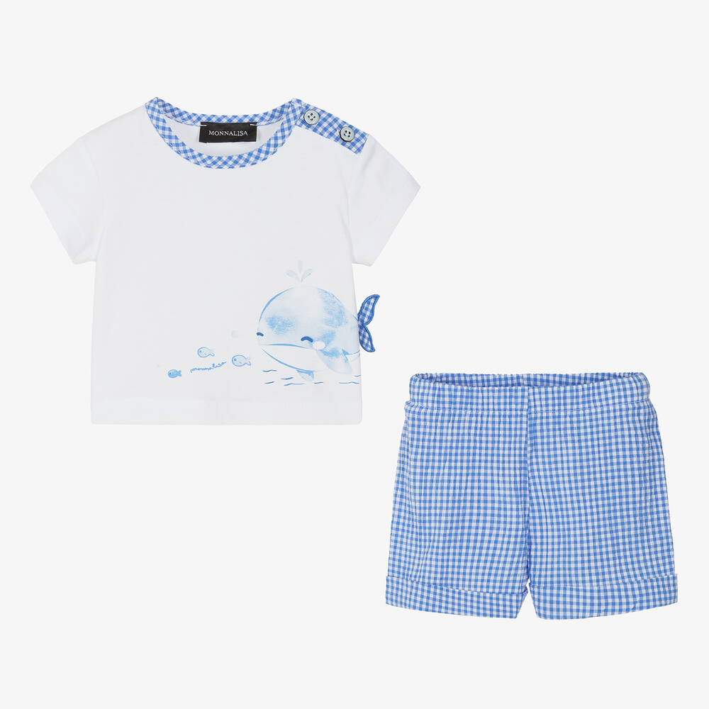 Monnalisa - Baby Boys Blue Cotton Shorts Set | Childrensalon