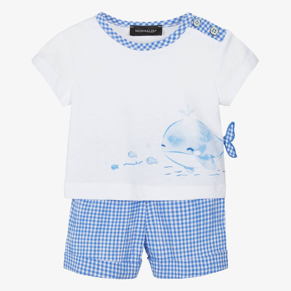 Monnalisa - Baby Boys Blue Cotton Shorts Set | Childrensalon