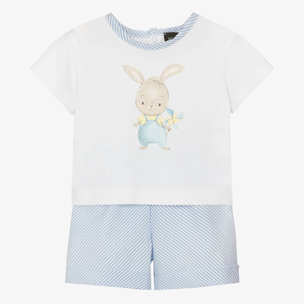 Monnalisa - Белая футболка и голубые шорты из хлопка | Childrensalon