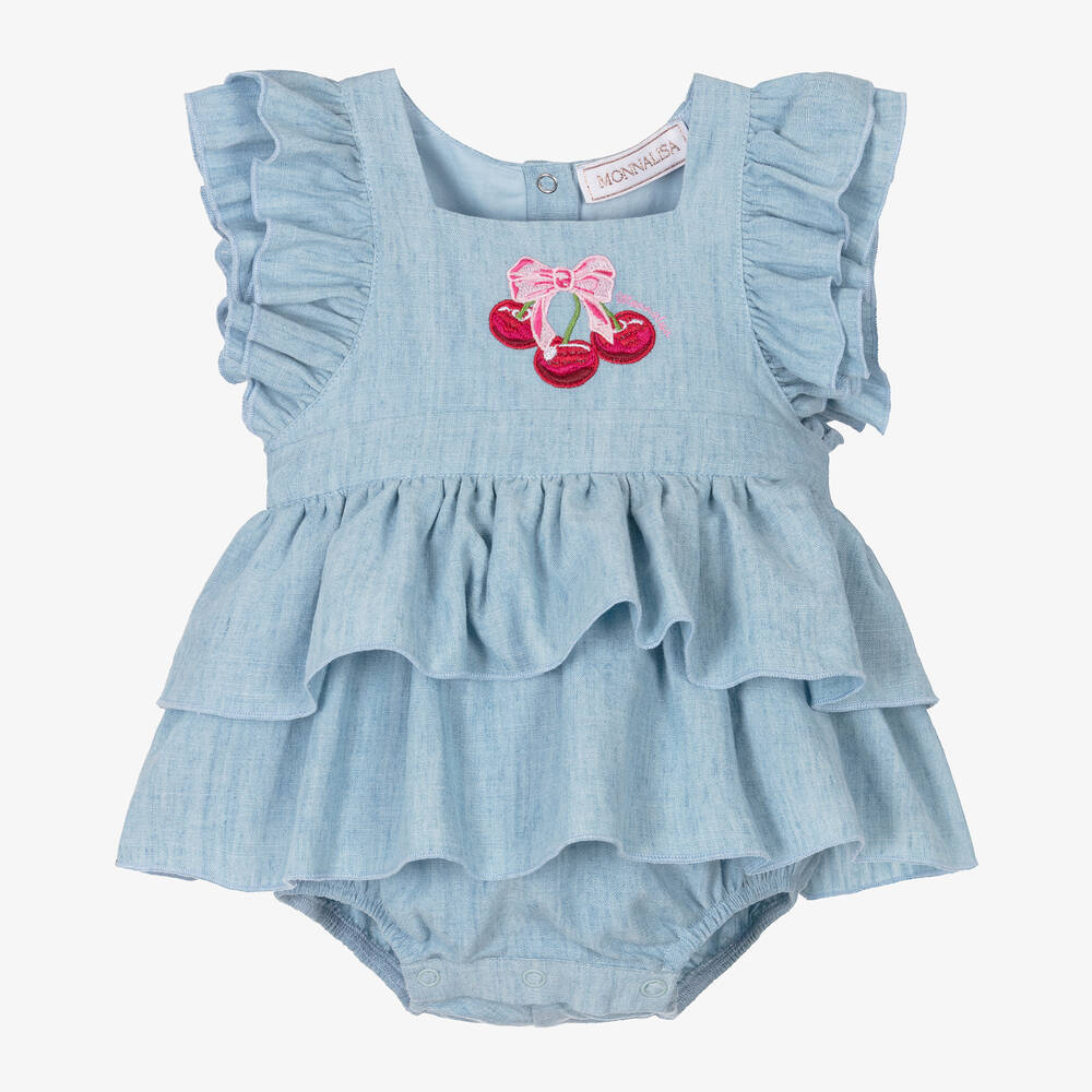 Monnalisa - Baby Girls Blue Linen & Cotton Dress | Childrensalon