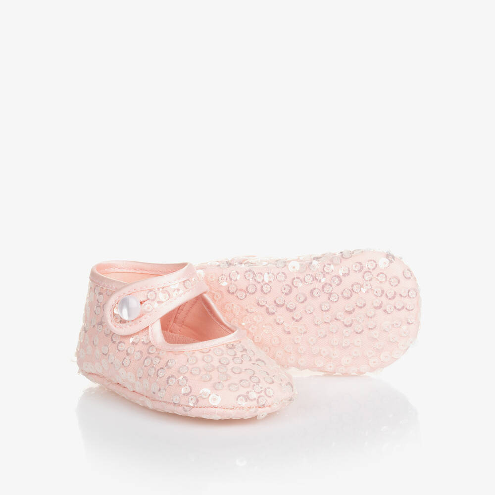 Monnalisa - Baby Girls Pink Sequin Pre-Walker Shoes | Childrensalon