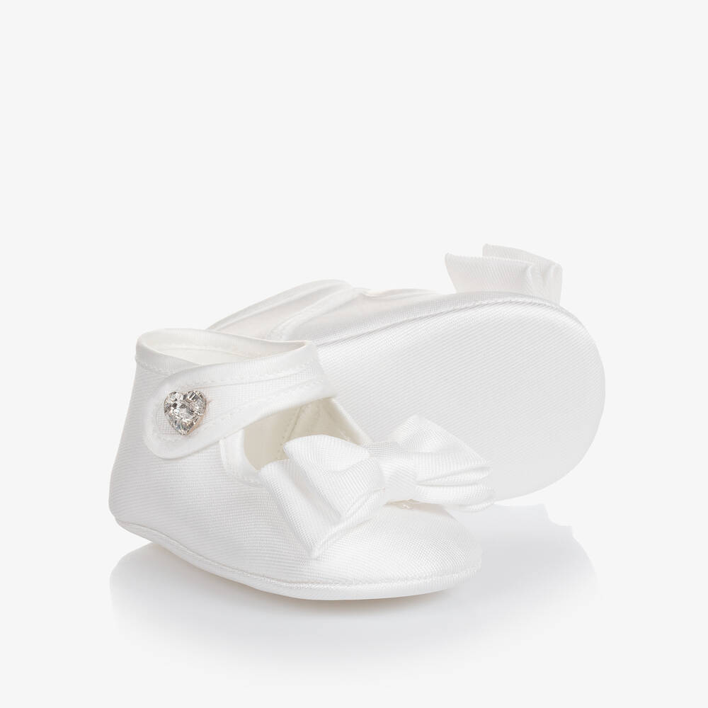 Monnalisa - حذاء ساتان تويل لون أبيض لمرحلة قبل المشي | Childrensalon