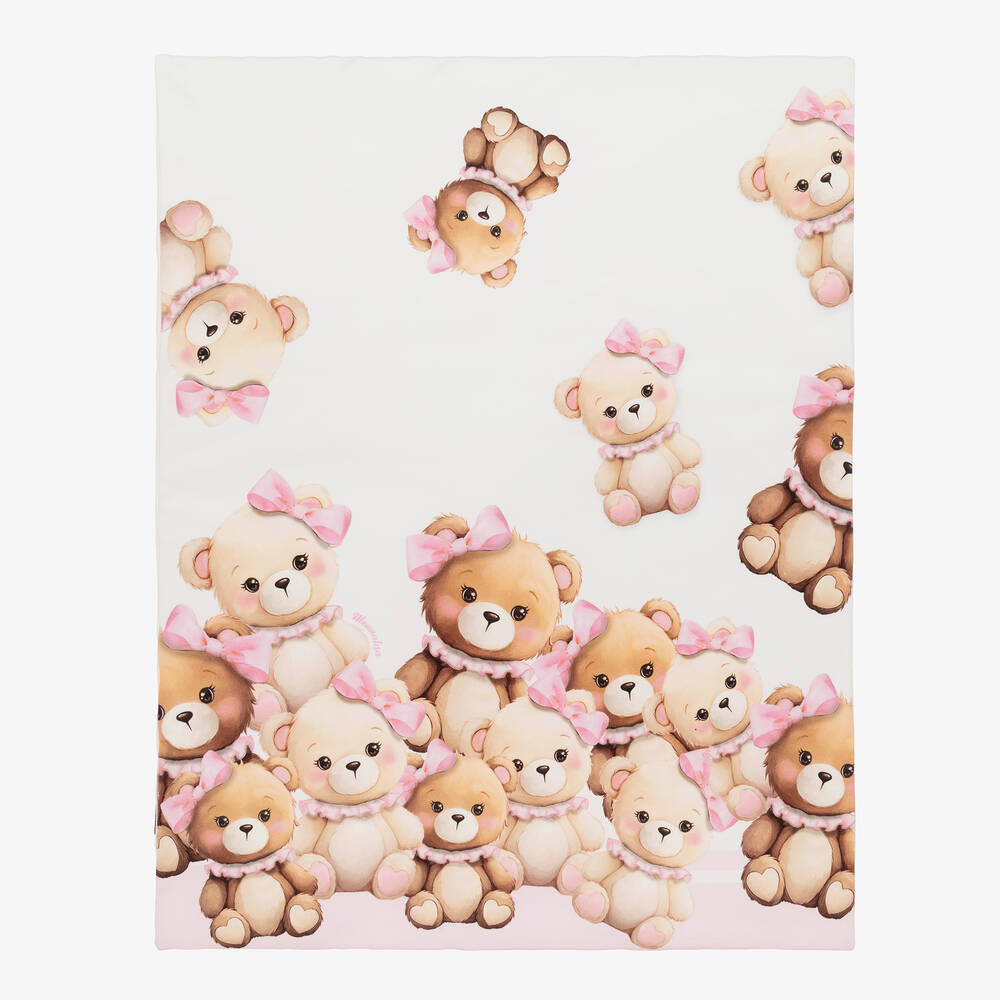 Monnalisa - Baby Girls White Cotton Bear Blanket (86cm) | Childrensalon