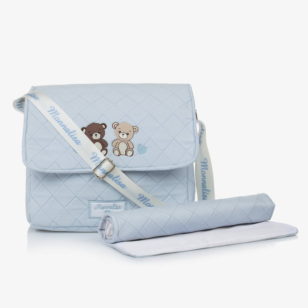 Monnalisa - Blue Quilted Cotton Changing Bag (33cm) | Childrensalon