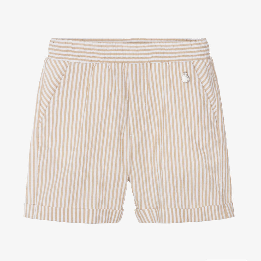 Monnalisa - Boys Beige Striped Cotton Shorts | Childrensalon