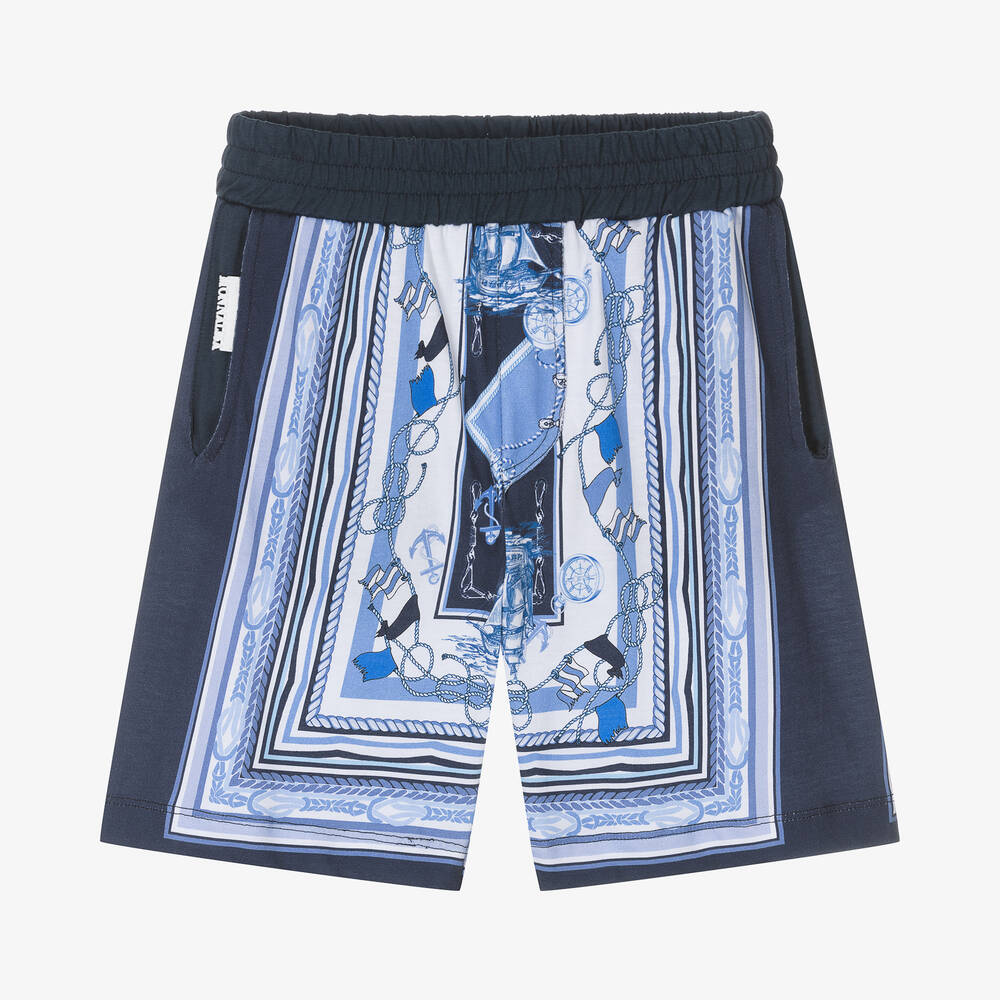Monnalisa - Boys Blue Cotton Nautical Print Shorts | Childrensalon