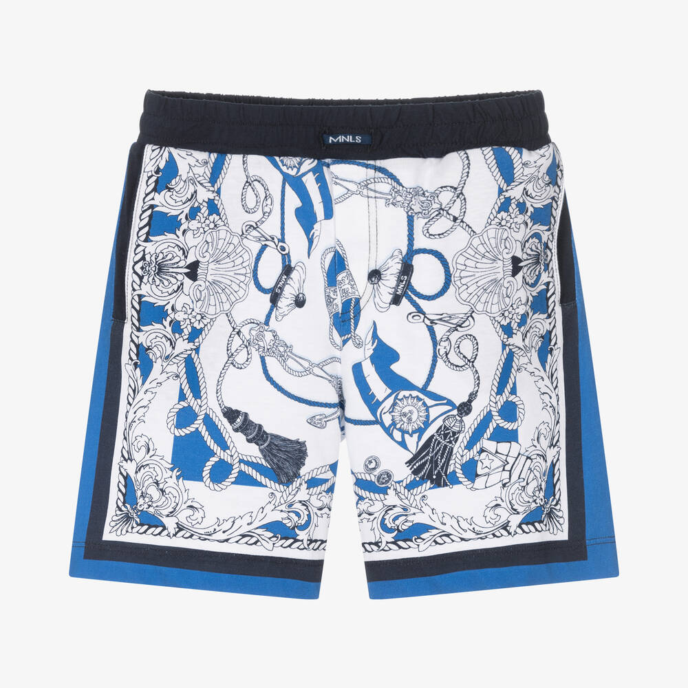 Monnalisa - Boys Blue & White Cotton Jersey Shorts | Childrensalon