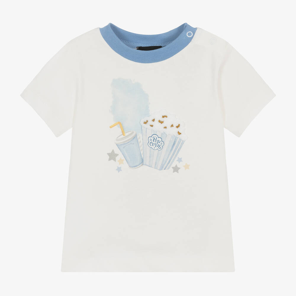 Monnalisa Babies' Boys Ivory Cotton Popcorn T-shirt In White