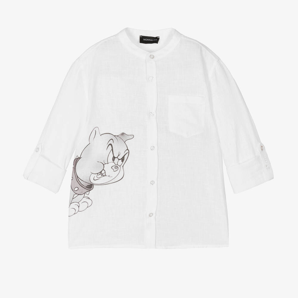 Monnalisa - Белая рубашка из хлопка и льна Looney Tunes | Childrensalon