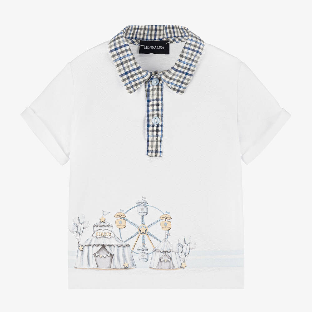 Shop Monnalisa Boys White Cotton Piqué Polo Shirt