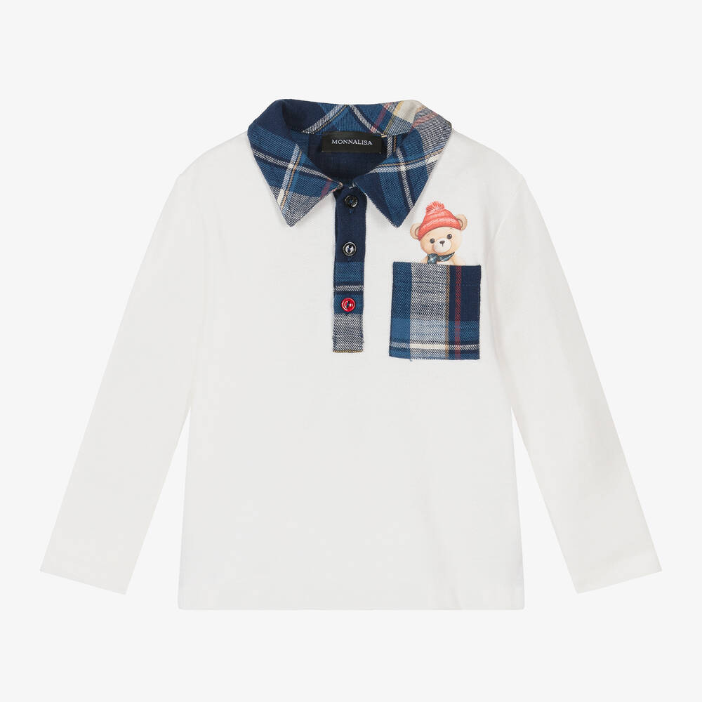 Monnalisa - Boys White Cotton Piqué Polo Shirt | Childrensalon