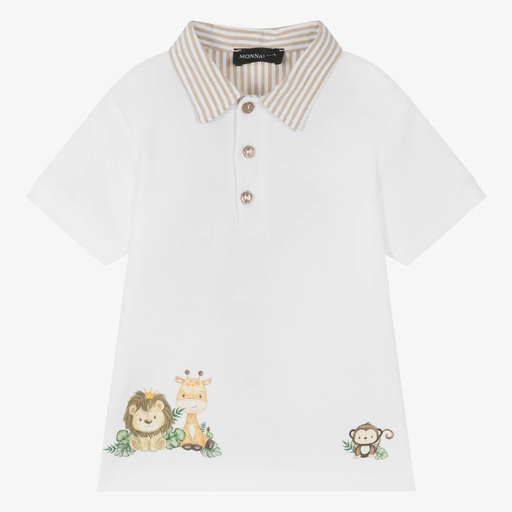 Monnalisa - Boys White Cotton Polo Shirt | Childrensalon