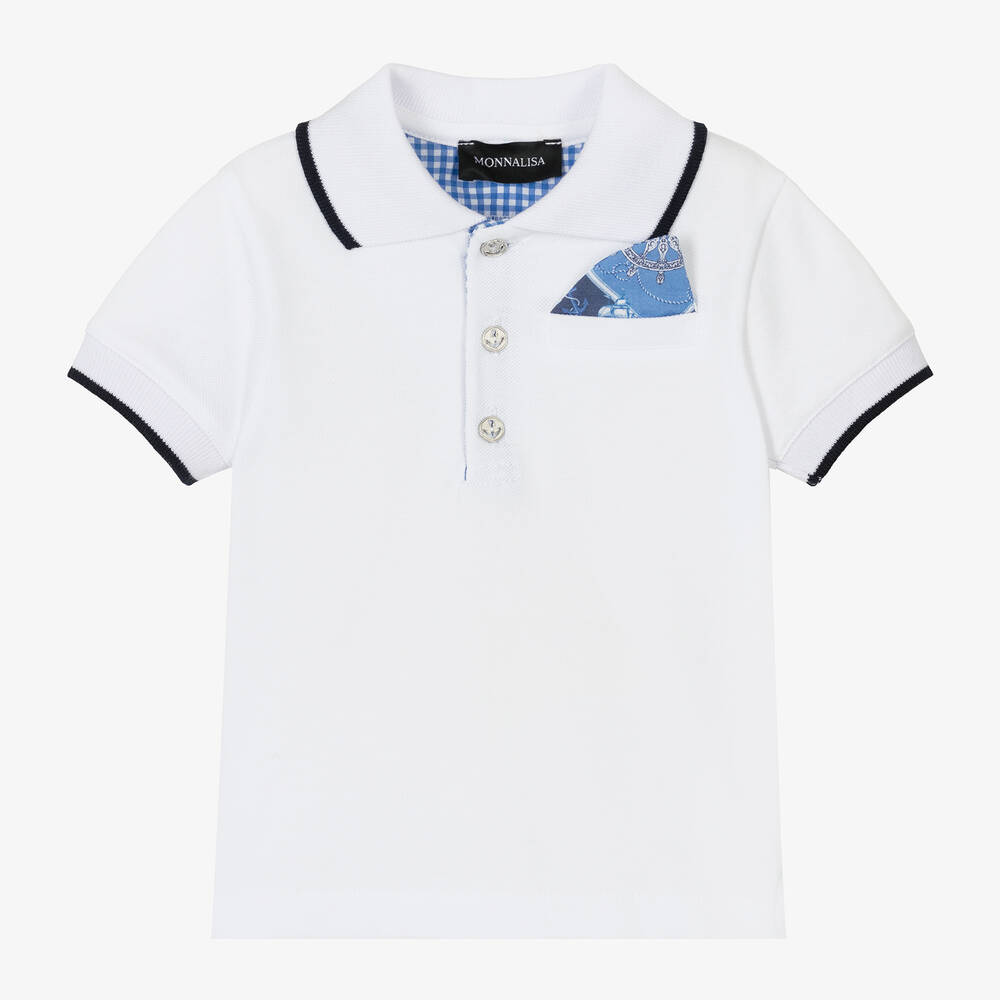 Monnalisa - Boys White Cotton Polo Shirt | Childrensalon
