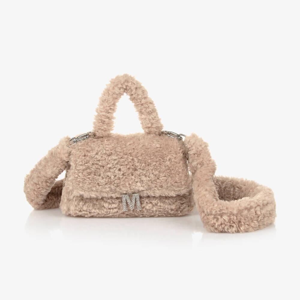 Monnalisa - Girls Beige Teddy Fleece Bag (22cm) | Childrensalon