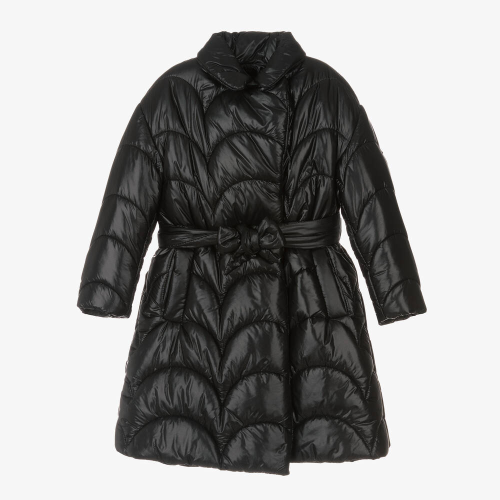 Monnalisa - Girls Black Quilted Padded Coat  | Childrensalon