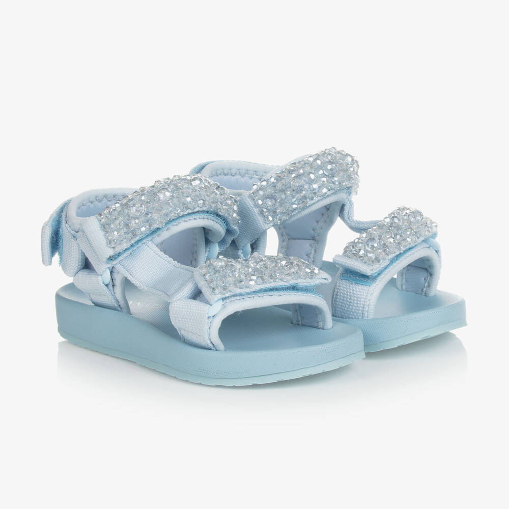 Monnalisa - Girls Blue Crystal Sandals | Childrensalon
