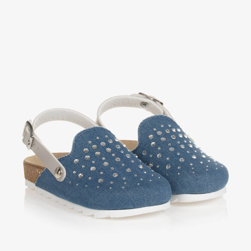 Monnalisa - Girls Blue Denim & Diamanté Sandals | Childrensalon