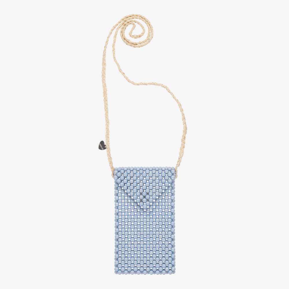 Monnalisa - حقيبة مزينة بلؤلؤ صناعي لون أزرق (19 سم) | Childrensalon