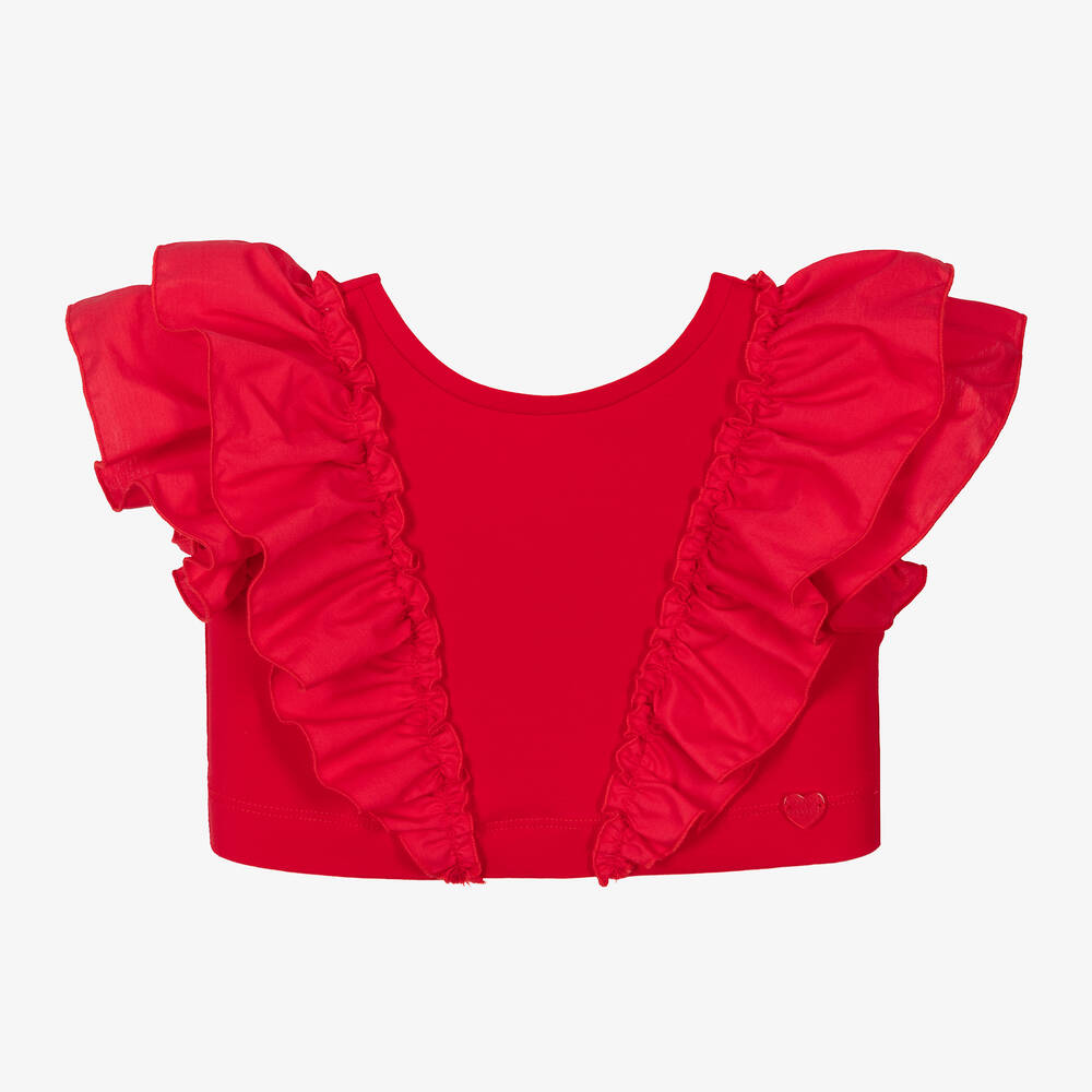 Monnalisa - Красная укороченная футболка с рюшами | Childrensalon