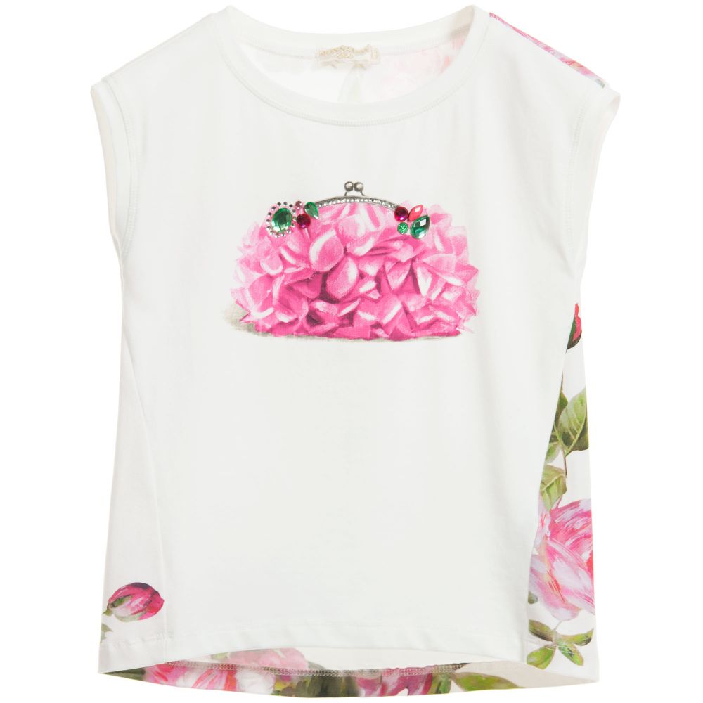 Monnalisa Chic - Girls Floral Bag Print T-Shirt | Childrensalon