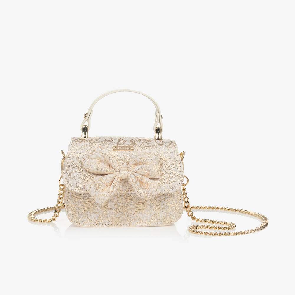 Monnalisa - Girls Gold Brocade Handbag (15cm) | Childrensalon
