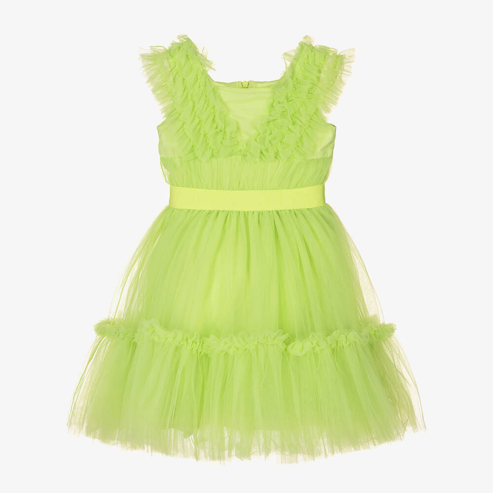 Monnalisa - Girls Green Tulle Ruffle Dress | Childrensalon