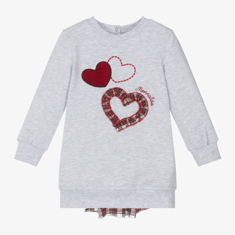 Monnalisa - Girls Grey Cotton Sweatshirt Dress | Childrensalon