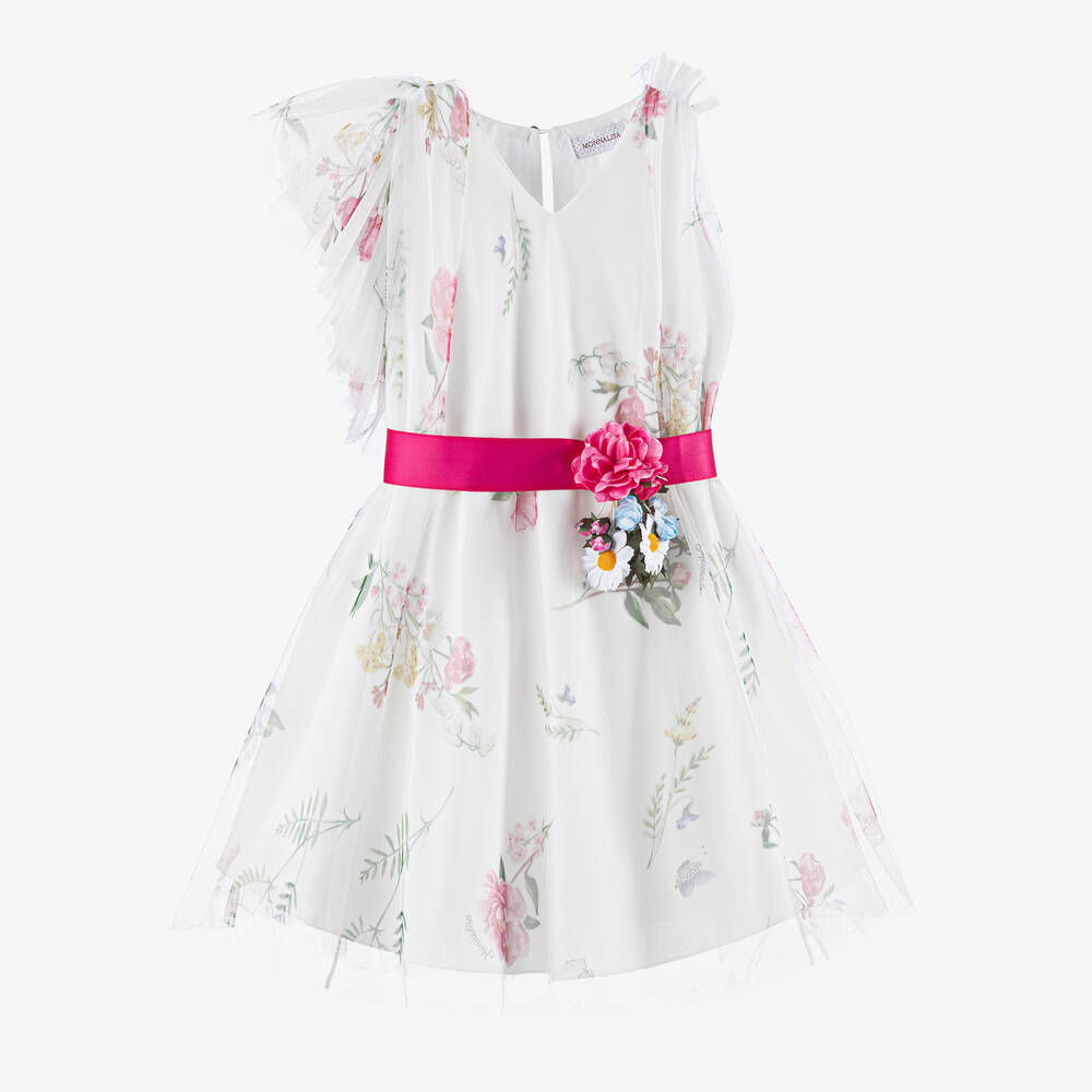 Monnalisa - Кремовое платье из тюля с цветами для девочек | Childrensalon