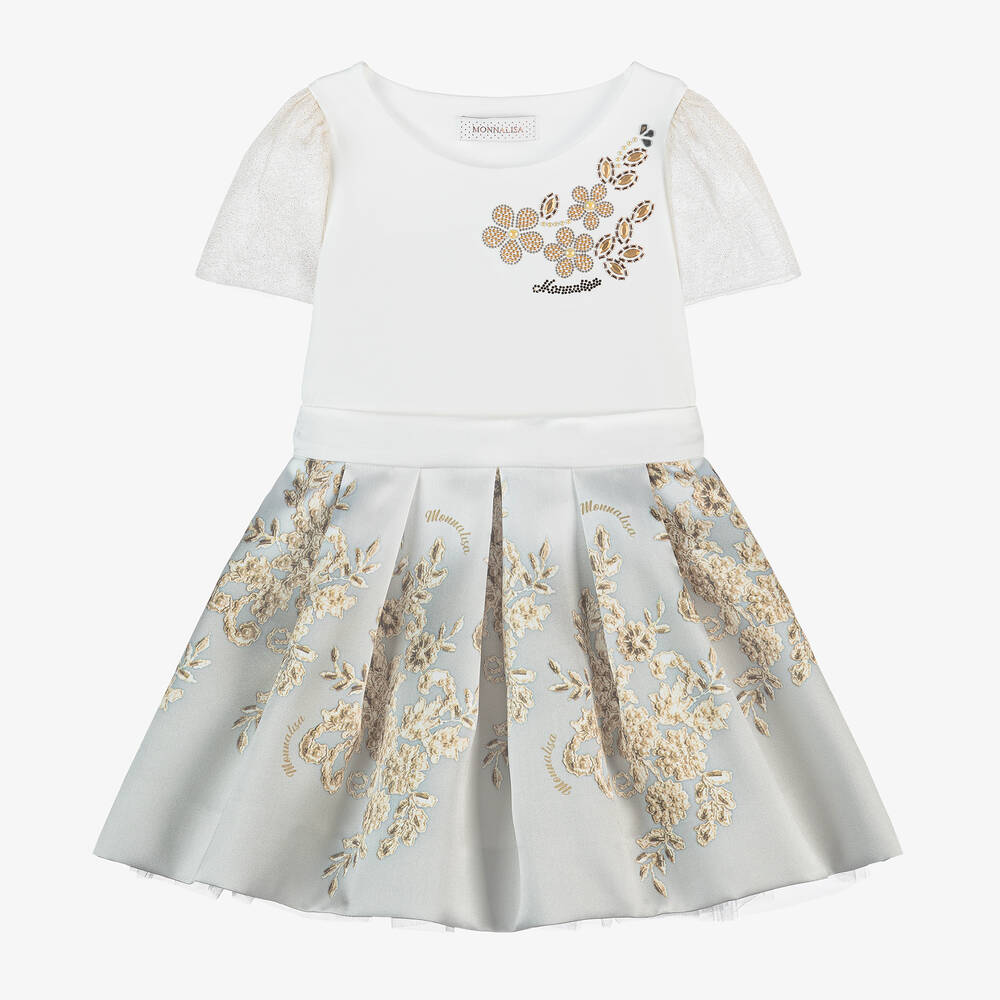 Monnalisa - Girls Ivory & Gold Floral Skirt Set | Childrensalon