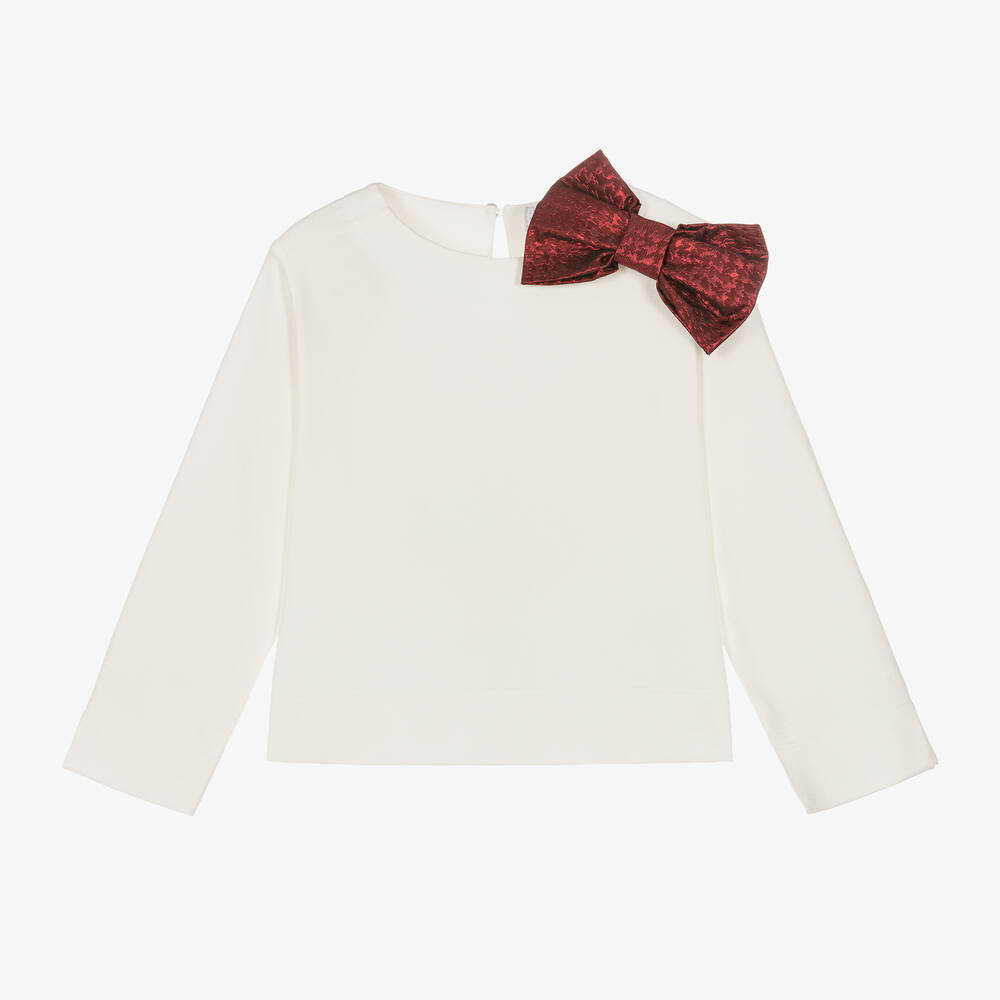 Monnalisa - Girls Ivory Milano Jersey Bow Top | Childrensalon