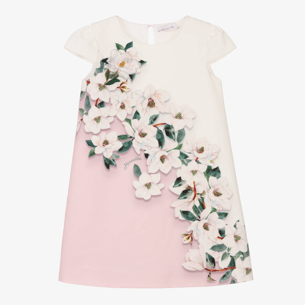 Monnalisa Chic - Girls Ivory & Pink Floral Dress | Childrensalon