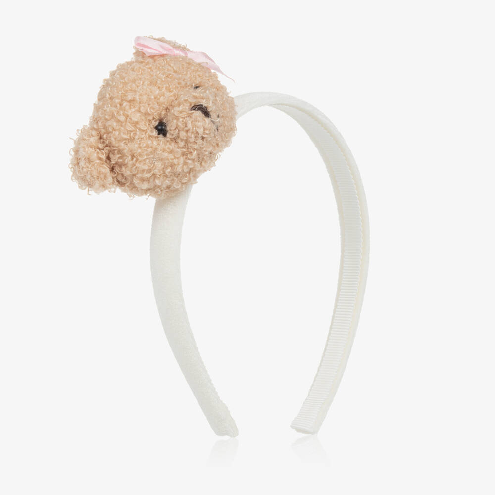 Monnalisa - Girls Ivory Velvet Teddy Bear Hairband | Childrensalon