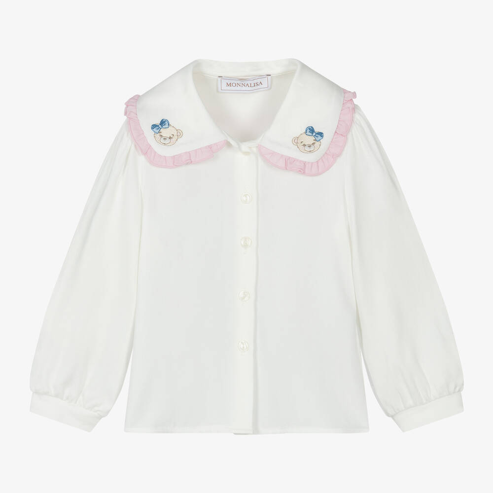 Monnalisa - Girls Ivory Viscose Collared Blouse | Childrensalon