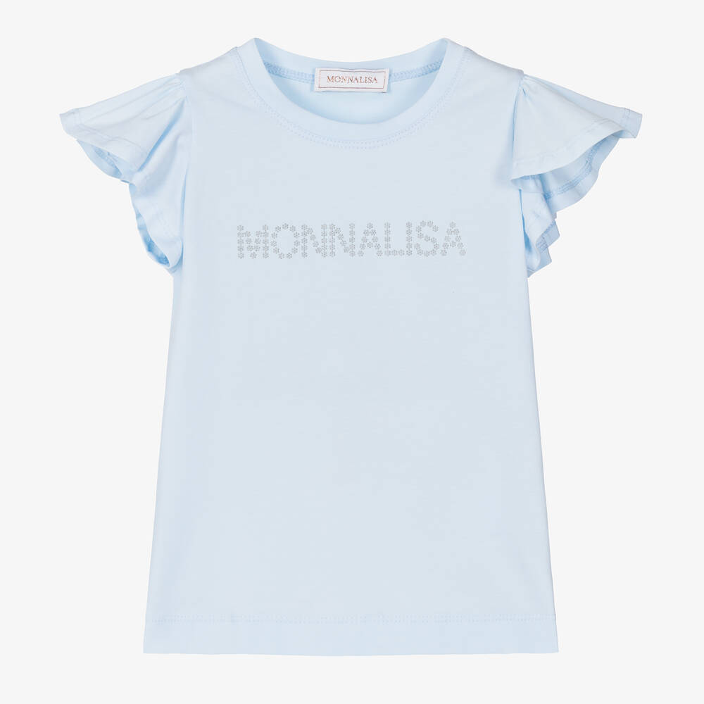 Monnalisa - Girls Light Blue Cotton T-Shirt | Childrensalon