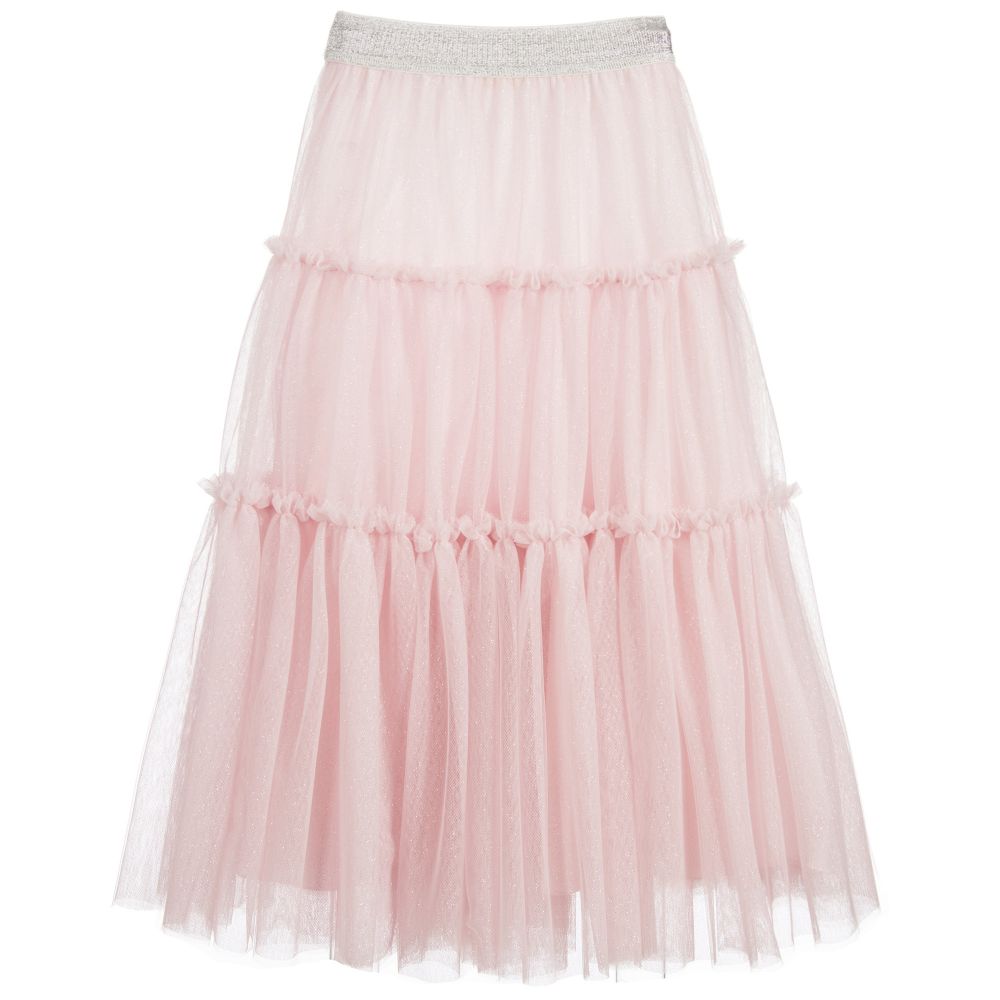 Monnalisa Chic - Girls Long Pink Tulle Skirt | Childrensalon
