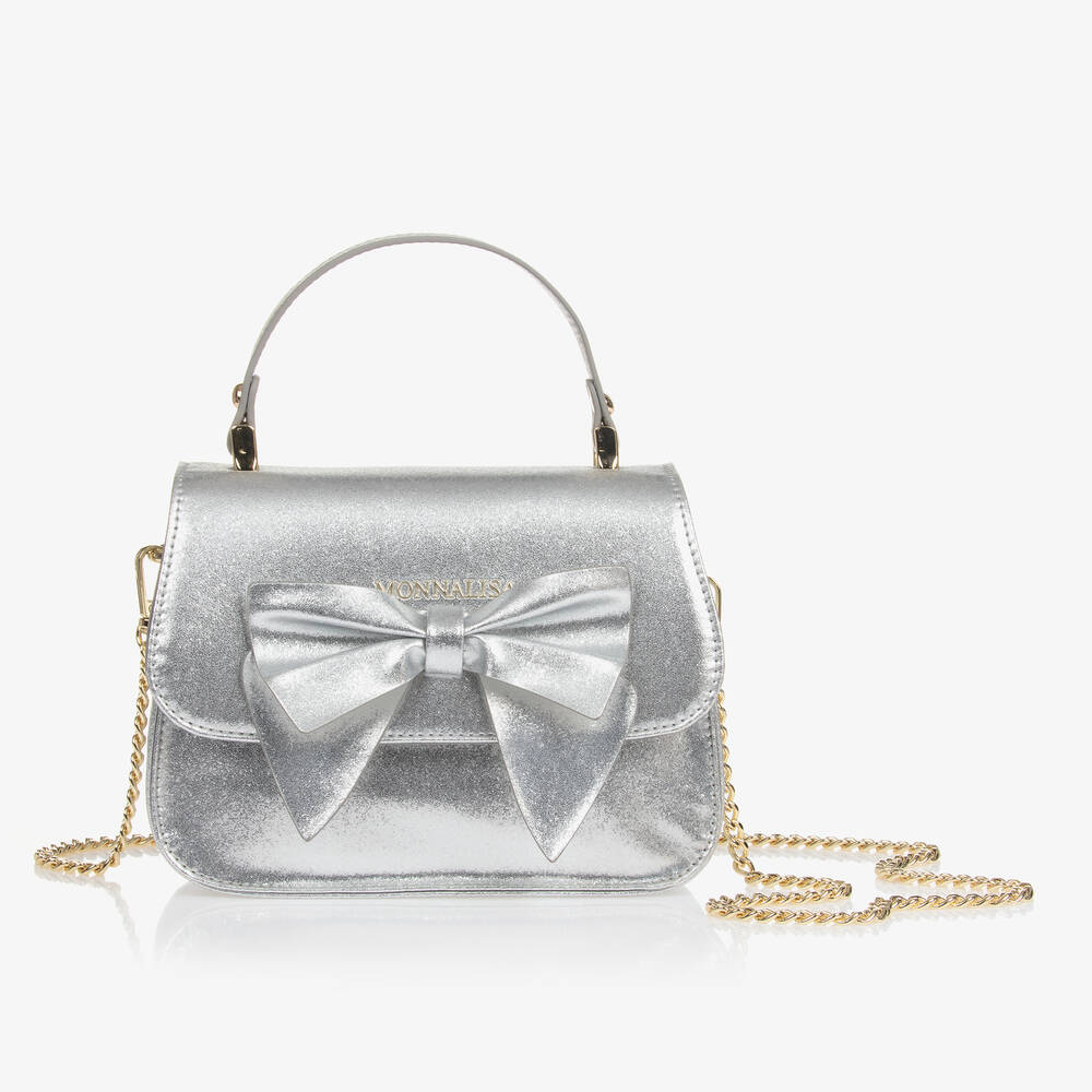 Monnalisa Kids' Girls Metallic Silver Bow Handbag (19cm)