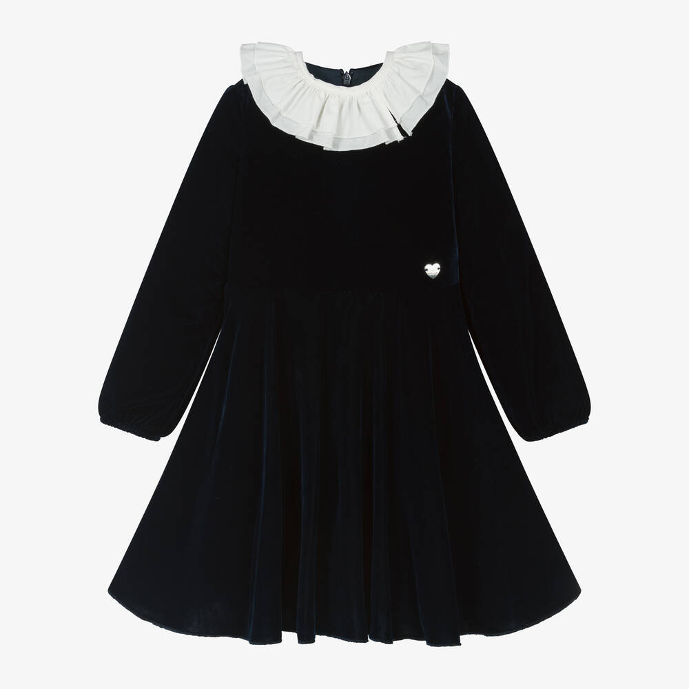 Monnalisa - Girls Navy Blue Velvet Dress | Childrensalon