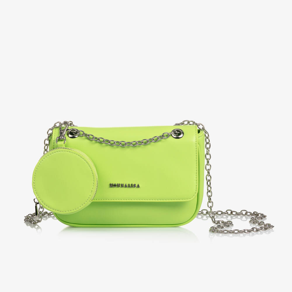 Monnalisa - Girls Neon Green Faux Leather Bag (21cm) | Childrensalon