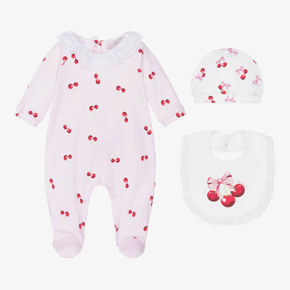 Monnalisa - Girls Pink Cotton Babysuit Set | Childrensalon