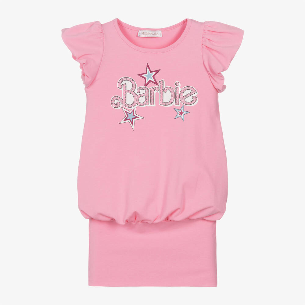 Monnalisa - Girls Pink Cotton Barbie Dress | Childrensalon