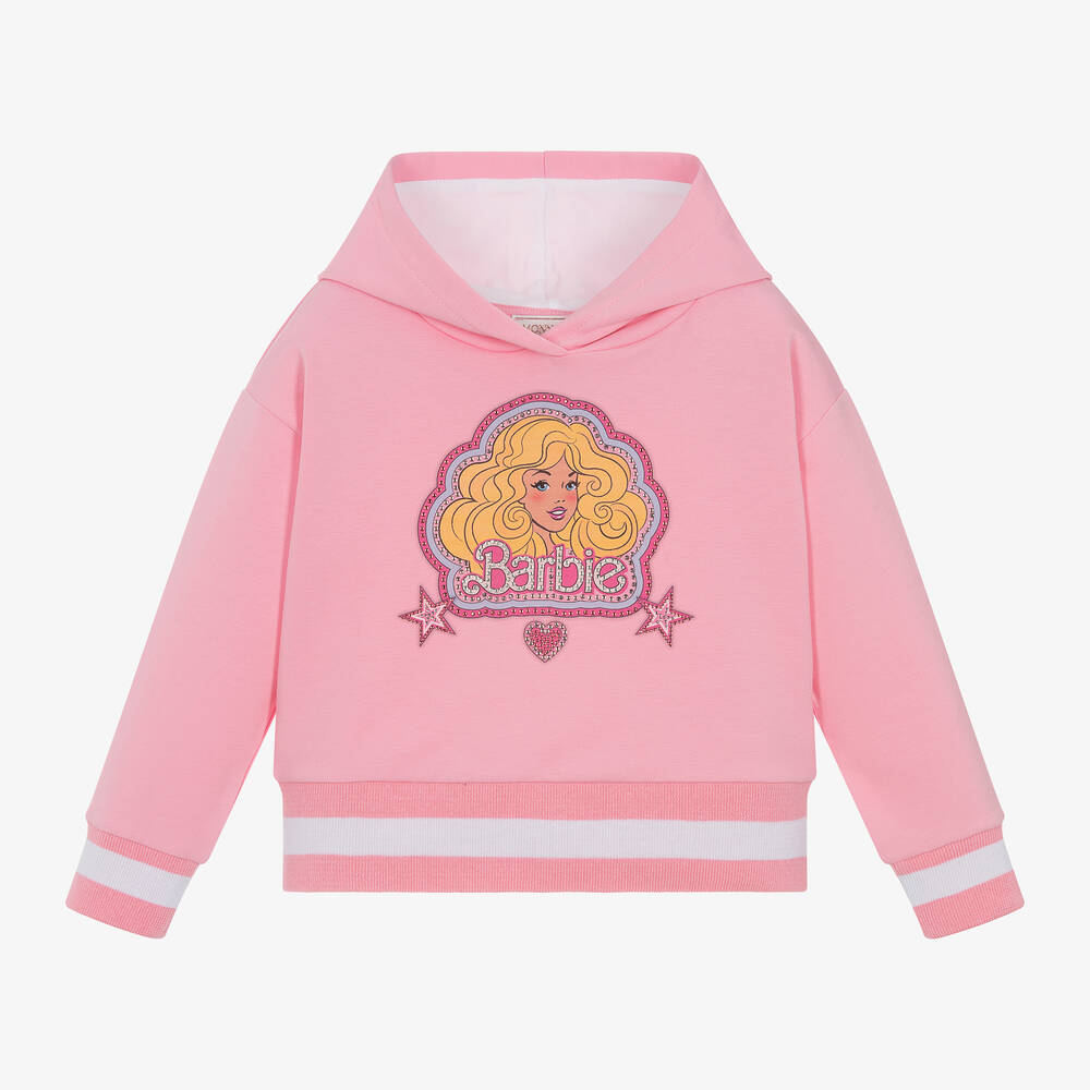 Monnalisa - Girls Pink Cotton Barbie Hoodie | Childrensalon