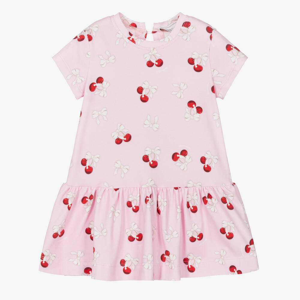 Monnalisa - Girls Pink Cotton Cherry Dress | Childrensalon