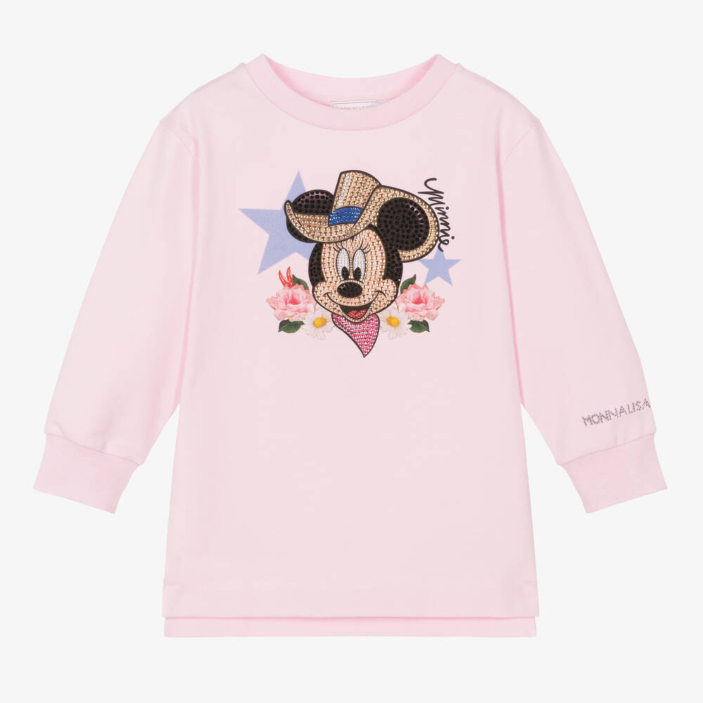 Monnalisa - Girls Pink Cotton Disney Sweatshirt Dress | Childrensalon