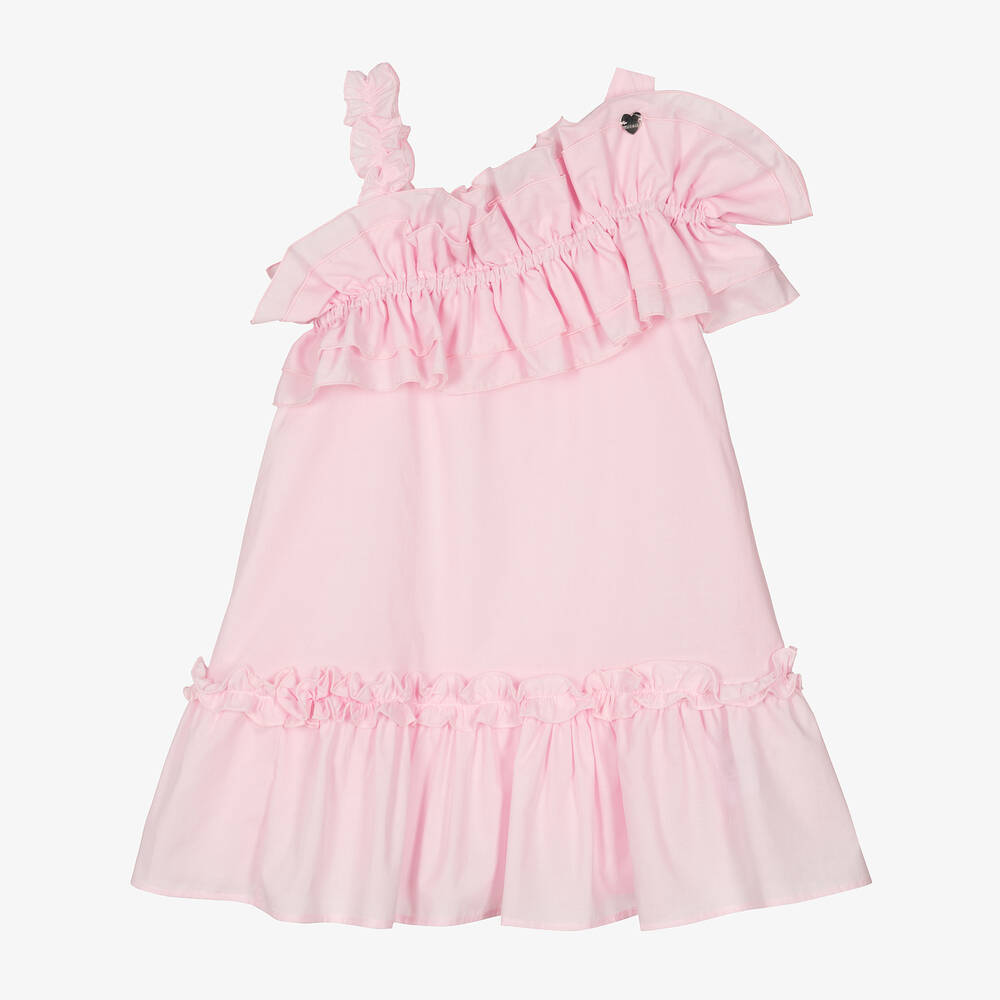 Shop Monnalisa Girls Pink Cotton Ruffle Dress