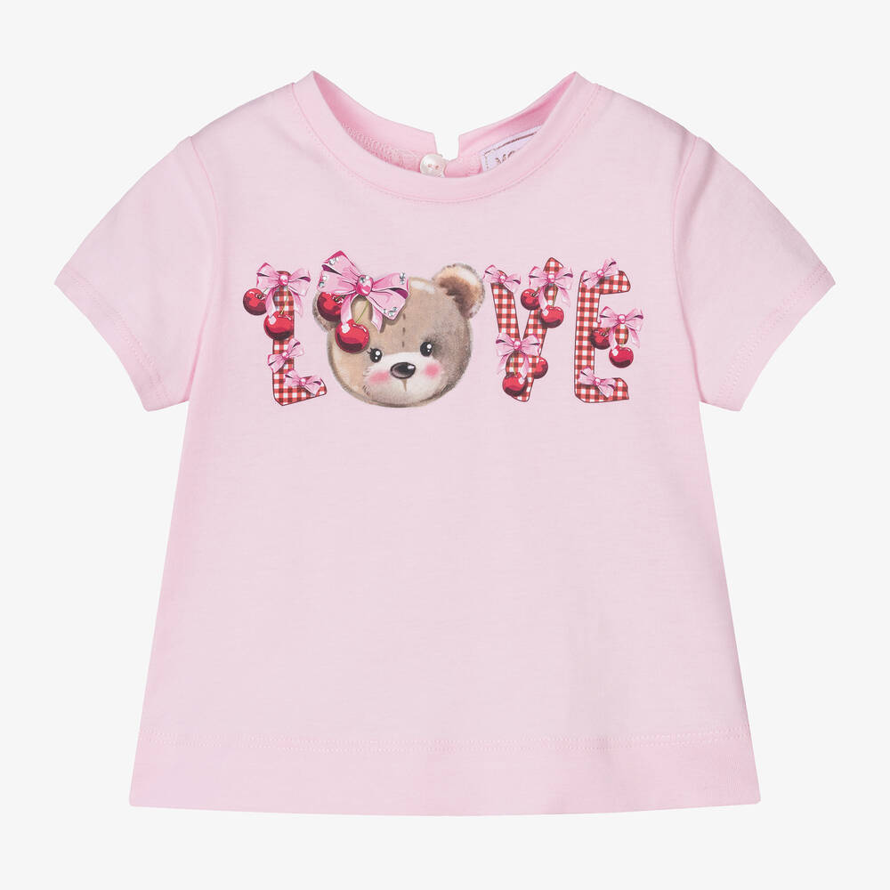 Monnalisa - Girls Pink Cotton T-Shirt | Childrensalon