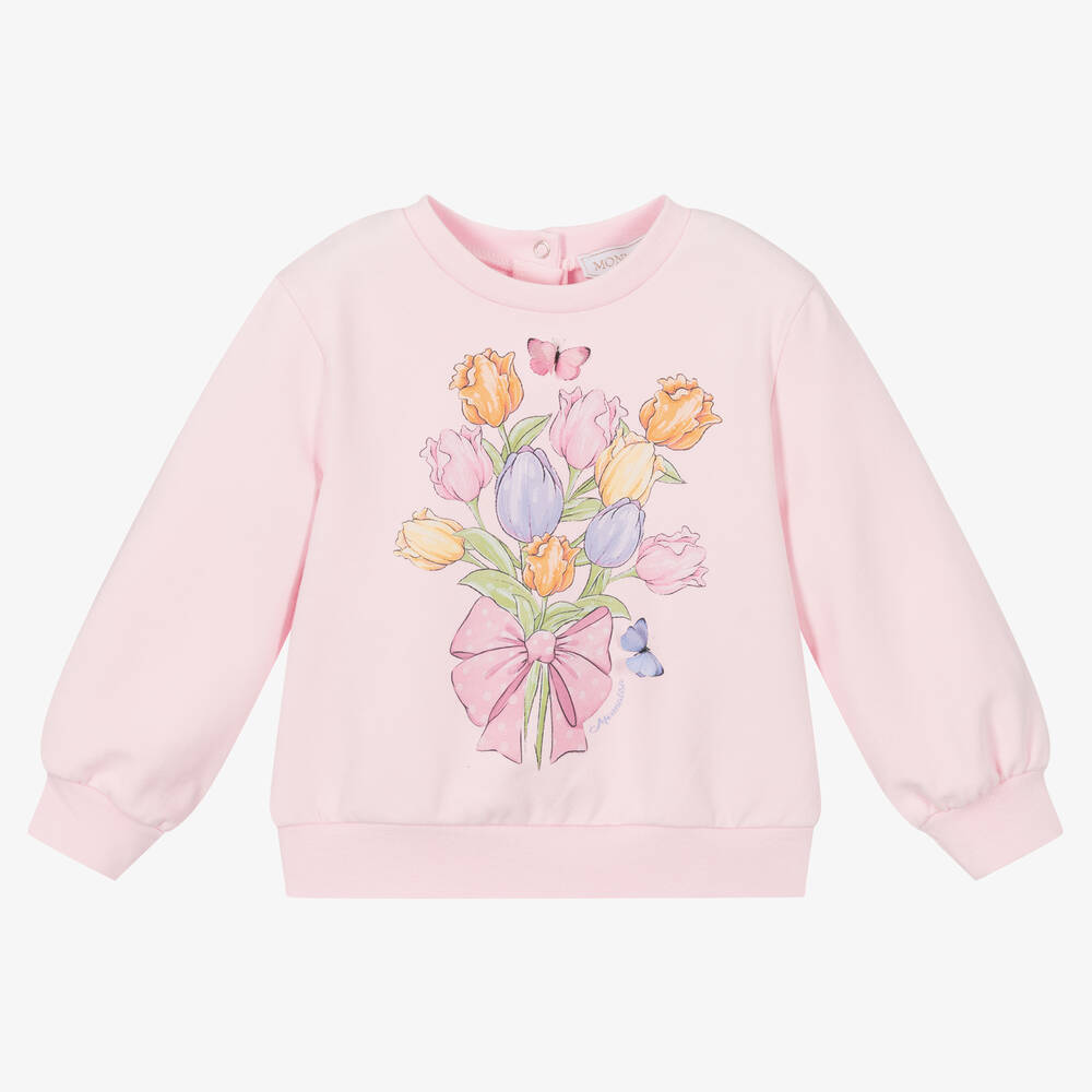 Monnalisa - Розовый хлопковый свитшот с тюльпанами | Childrensalon
