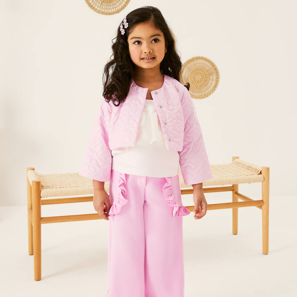 Monnalisa-Розовая укороченная стеганая куртка для девочек | Childrensalon