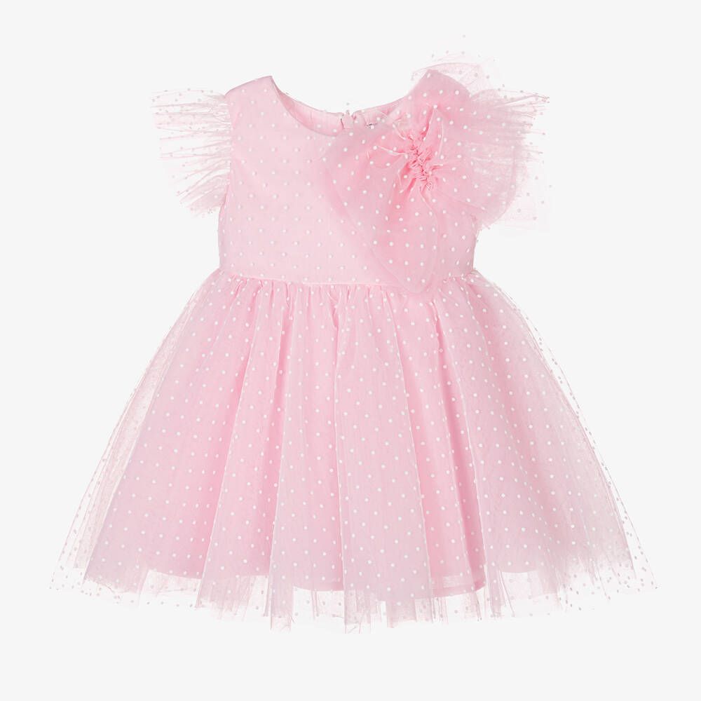 Monnalisa - Girls Pink Dotted Tulle Dress | Childrensalon