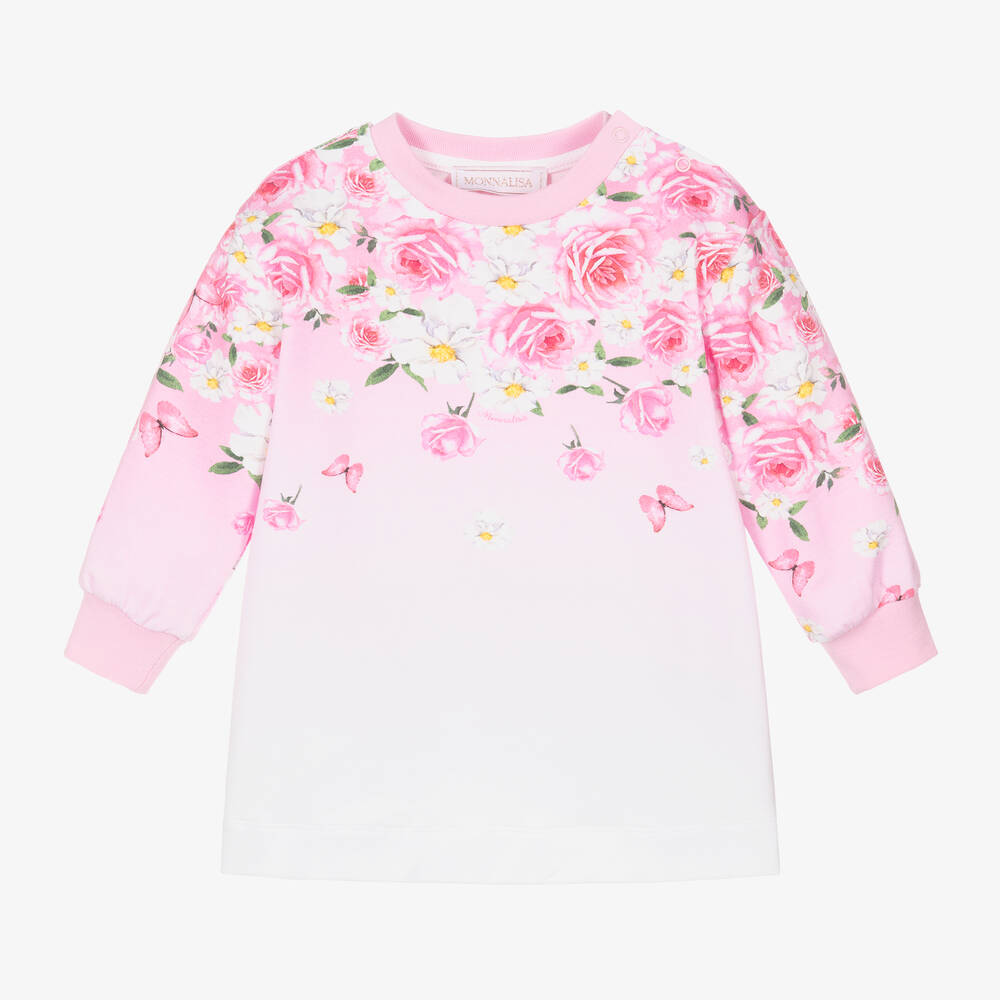 Monnalisa - Girls Pink Floral Cotton Dress | Childrensalon