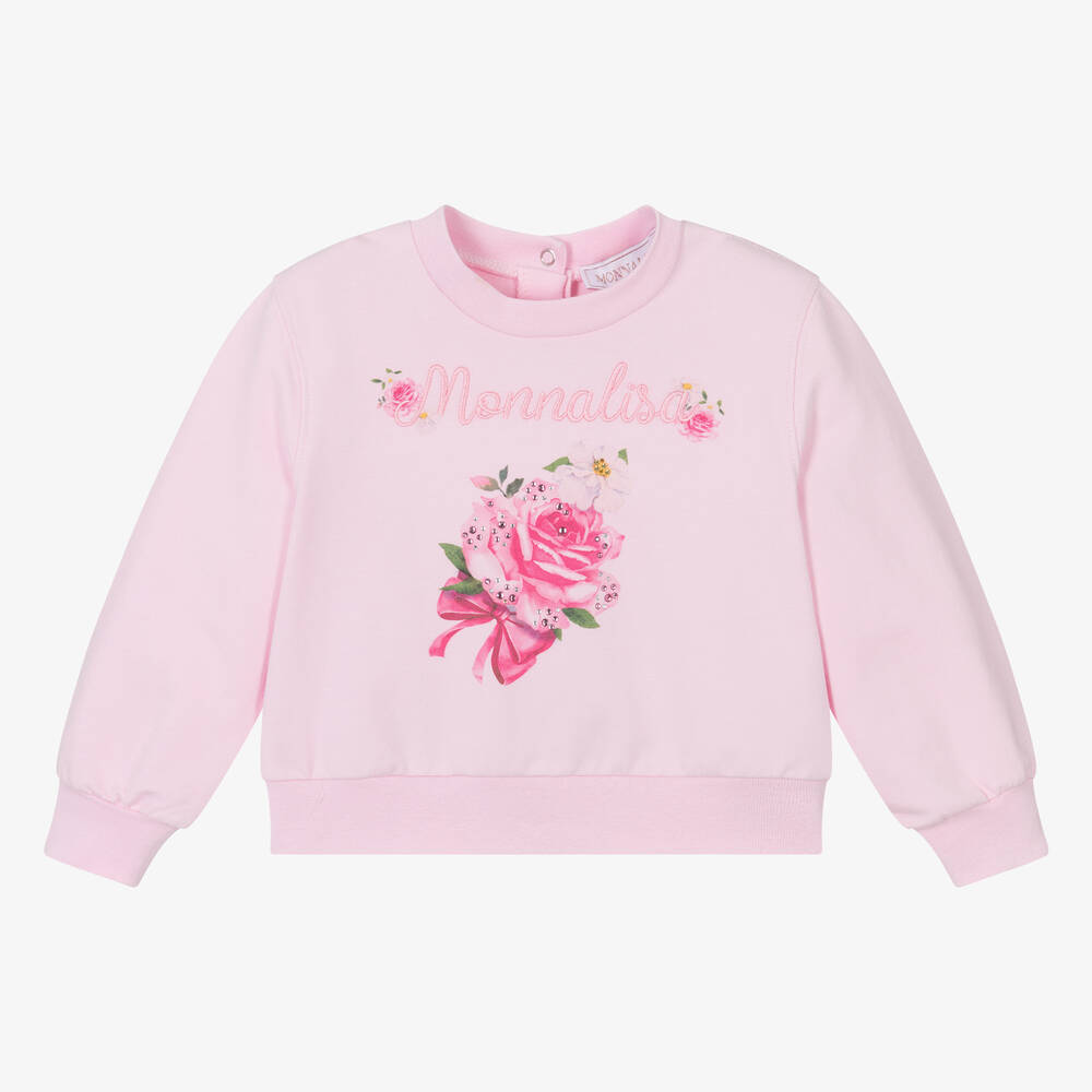 Shop Monnalisa Girls Pink Floral Cotton Sweatshirt